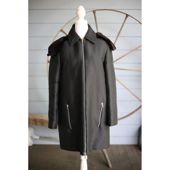 $4250 Celine Women's Goose Down 100% Silk Jacket Coat SZ 36 Black